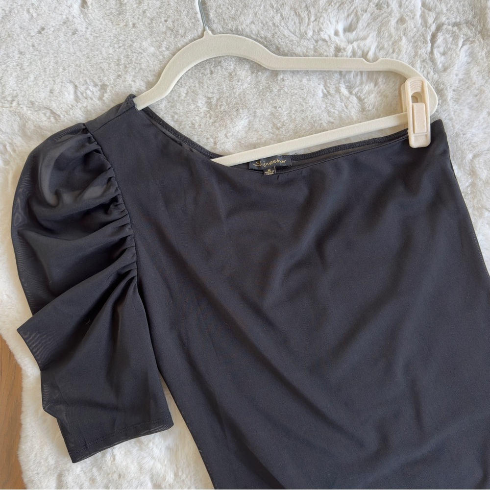 Black One Shoulder Bodysuit Top
